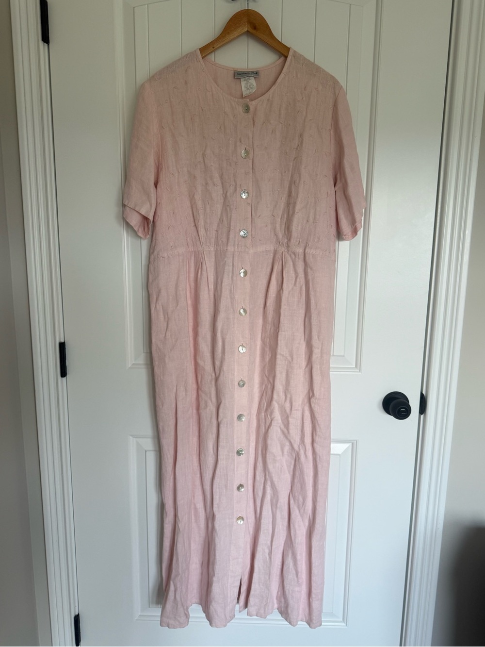 Northern Isles Vintage 100% Linen Maxi Dress Pink Button Front Cottagecore XL